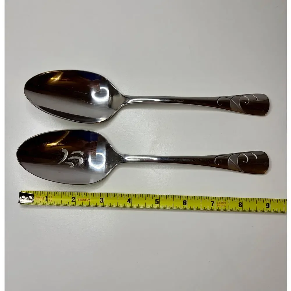 Oneida Serif Solid Serving Pierced Spoon 9” Stainless Steel Flatware Set of 2